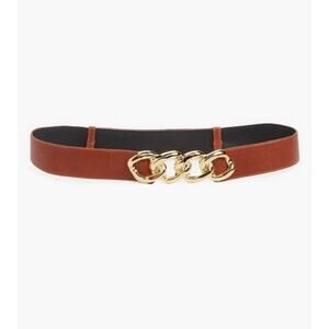 Raina Belt Jaclyn Chain Adjustable Leather Brown‎ Gold Buckle Classic Minimalist